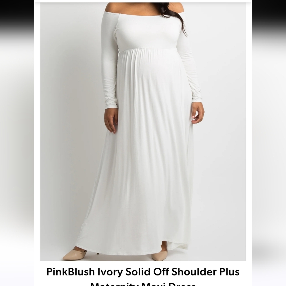 1x PinkBlush Ivory Off Shoulder Maternity Maxi Dress